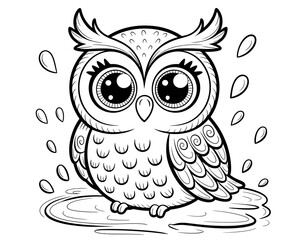 Fototapeta premium Cute cartoon owl with big eyes and feathers