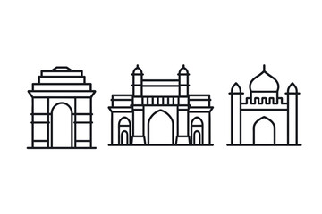 Fototapeta premium Iconic indian architecture monuments in minimalist outline style
