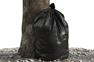 Heavy Black Waste Bag Filled with Rubble PNG Isolated on Transparent Background