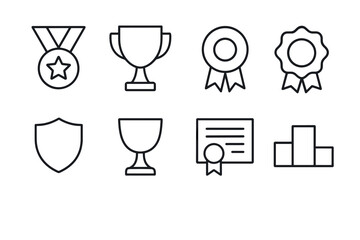 Minimalist outline icons of awards and trophies for achievement recognition