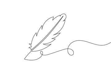 Simple black  line art of a bird feather or classic writing instrument © Md Lablu Mia 