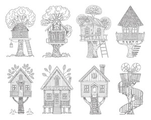 Obraz premium set of hand drawn illustrations of trees