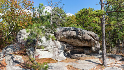 View along the Trail Through Time hiking path at the Pickle Springs Natural Area in New Offenburg, MO close to Hawn State Park