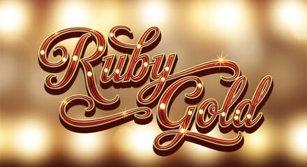 Elegant ruby gold lettering with sparkling lights on a shimmering golden background creating a luxurious and vintage aesthetic for highend branding and design