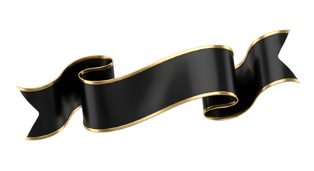 Black Elegant Ribbon with Gold Edge PNG isolated on transparent background