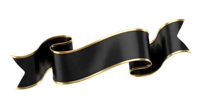 Black Elegant Ribbon with Gold Edge PNG isolated on transparent background