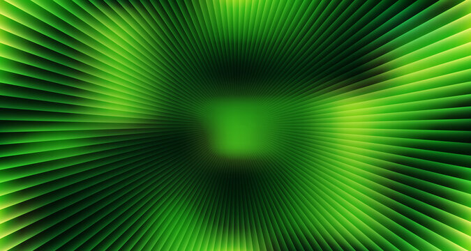 Glowing green tunnel-like abstract line depth effect forming visual illusion