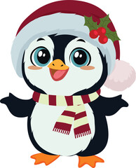 penguin cartoon christmas with santa hat