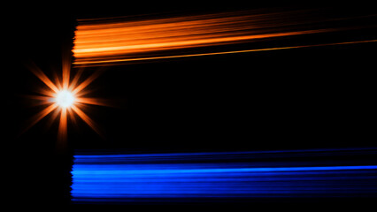 Blue Anamorphic Lens Flare Optical Flash Effect Isolated on Black Background.
