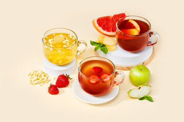 Herbal teas on a light beige background