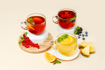 Herbal teas on a light beige background