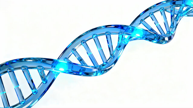 Blue Glowing Glass DNA Double Helix Strand Isolated on White Background. - Powered by Adobe