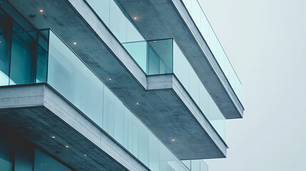 Obraz premium Modern concrete and glass building facade with balconies architecture