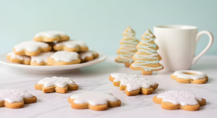 Festive Delights: A collection of meticulously crafted, iced cookies and a mug, a harmonious blend of sweetness and warmth, perfect for any special occasion.