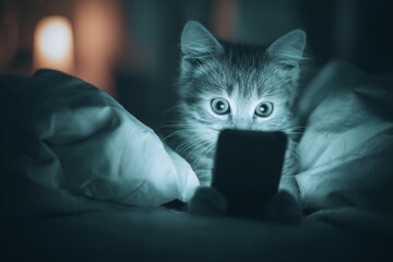 Kawaii kitten's fearful smartphone moment. Seamless ui systems. Transforming the way we think with spatial information control. Humanized data interfaces. Immersive data ui.