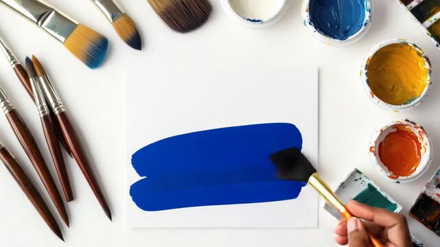 Video A collection of paint brushes arranged around a white sheet of paper, ideal for creativity and artistic endeavors