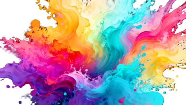 Gradient vibrant color splash on transparent background, PNG file.