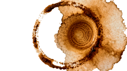 Grunge Brown Coffee Cup Stain Ring Mark Texture Isolated on Transparent Background