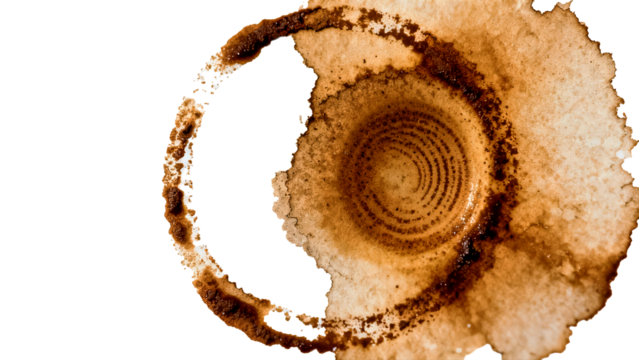 Grunge Brown Coffee Cup Stain Ring Mark Texture Isolated on Transparent Background - Powered by Adobe