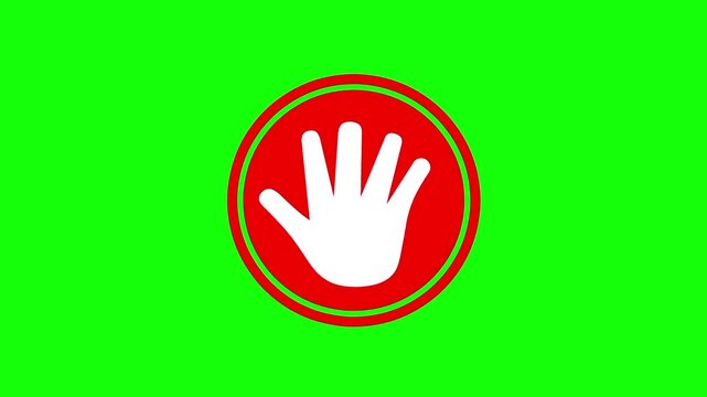 Animation of a simple red stop traffic sign with a hand on a green background. Traffic signs are used to inform drivers and ensure safety and order on operational roads.