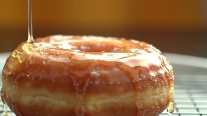 Glaze dripping on a fresh baked donut. - Powered by Adobe
