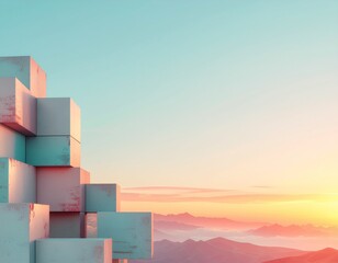 stacked 3d geometric shapes creating a balanced modern abstract minimal composition
