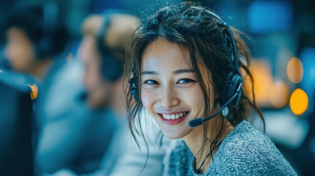 Asian female it specialist on call in data center discussing system updates