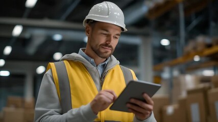 Warehouse manager using AI virtual assistant to optimize inventory and delivery routes, symbolizing logistics intelligence, automation efficiency, and predictive operations management. cinematic - Powered by Adobe