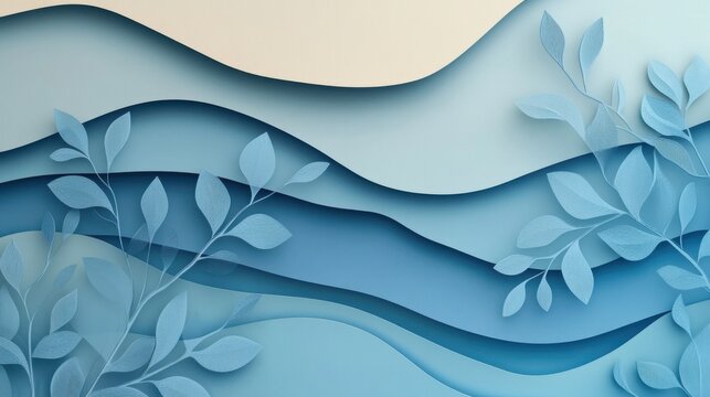 abstract blue background, paper, paper cutout, wave, vector, illustration, water, pattern, banner, color, art, curve, background, texture, web, wallpaper - Powered by Adobe