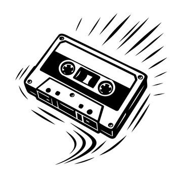 cassette tape being ejected or popping upward, dynamic motion lines