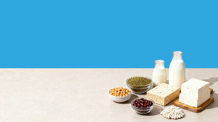 Nutritious vegan protein sources and dairy free milk alternatives for healthy diet