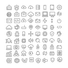 Technology Icons 72 Line Icons – Premium Vector Icon Set, Modern Tech Symbols, and Editable Outline Design
