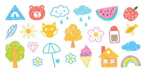 Cute hand drawn doodles of nature and objects