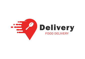 Modern Fast Food Delivery Service Logo with Location Pin and Spoon Icon Design for Online Orders