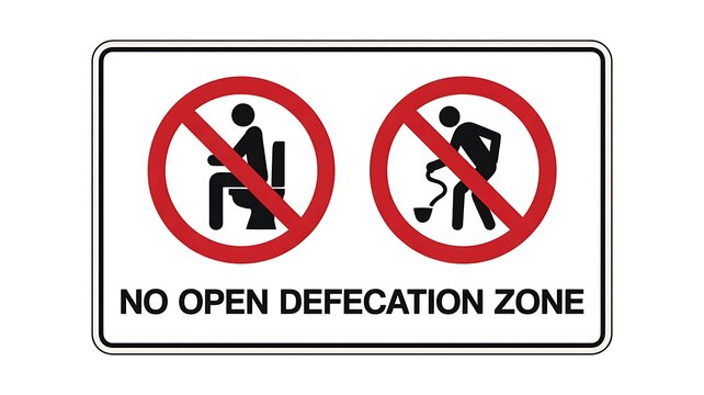 No open defecation zone warning sign illustration
