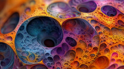 Vibrant abstract fractal background with intricate, organic textures, featuring blue, purple, and orange cellular structures.