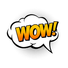 Vibrant comic-style speech bubble icon featuring an expressive 'WOW!' message, ideal for captivating attention in digital media and print designs