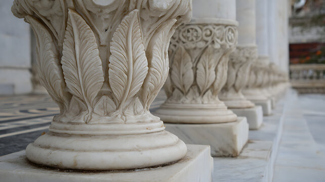 Ornate marble columns with intricate leaf carvings architecture carved