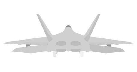 Detailed black and white fighter jet drawing with clear wingspan, nose, and tail. The stark white background emphasizes the combat silhouette. Back view