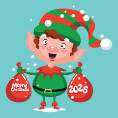  Christmas Elf Mascot with Gifts