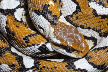 Fototapeta premium Snake skin texture isolated. Close-up snake scales. Reptile skin. Realistic snake pattern. Snake scale texture. Detailed snake skin close-up. Exotic Animal texture. Snake design texture.