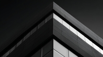 Sharp architectural corner with contrasting dark panels and bright windows architecture building