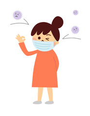 マスクを着けている女性とウイルス