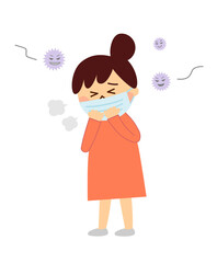 マスクを着けている女性とウイルス