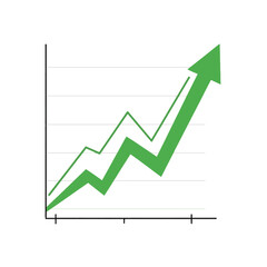 Upward Trend Line Chart Illustration with Bold Green Arrow on Analytical Grid Background
