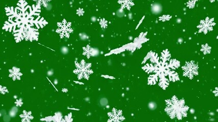 Falling white snowflakes and bokeh particles on a green background winter holiday christmas animation - Powered by Adobe