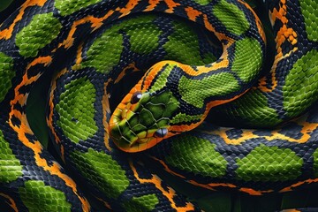 Obraz premium Green Snake skin texture isolated. Close-up snake scales. Reptile skin. Realistic snake pattern. Snake scale texture. Detailed snake skin close-up. Exotic Animal texture. Snake design texture.