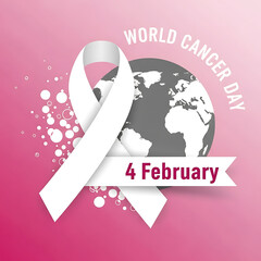 Obraz premium World cancer day awareness ribbon with globe illustration for february fourth event concept