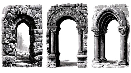 Stone arches architectural details drawing