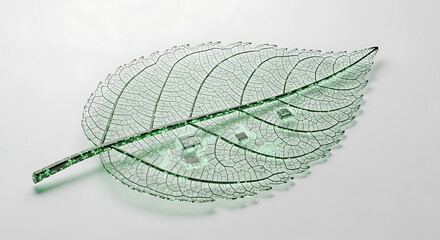 Transparent circuit board leaf structure isolated on white background